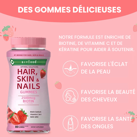 BIYODE™ Gummies à la Biotine Pour les Cheveux, la Peau et les Ongles - (80 Bonbons)