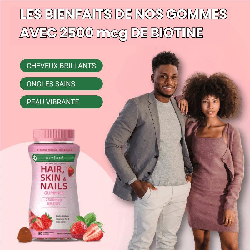 BIYODE™ Gummies à la Biotine Pour les Cheveux, la Peau et les Ongles - (80 Bonbons)