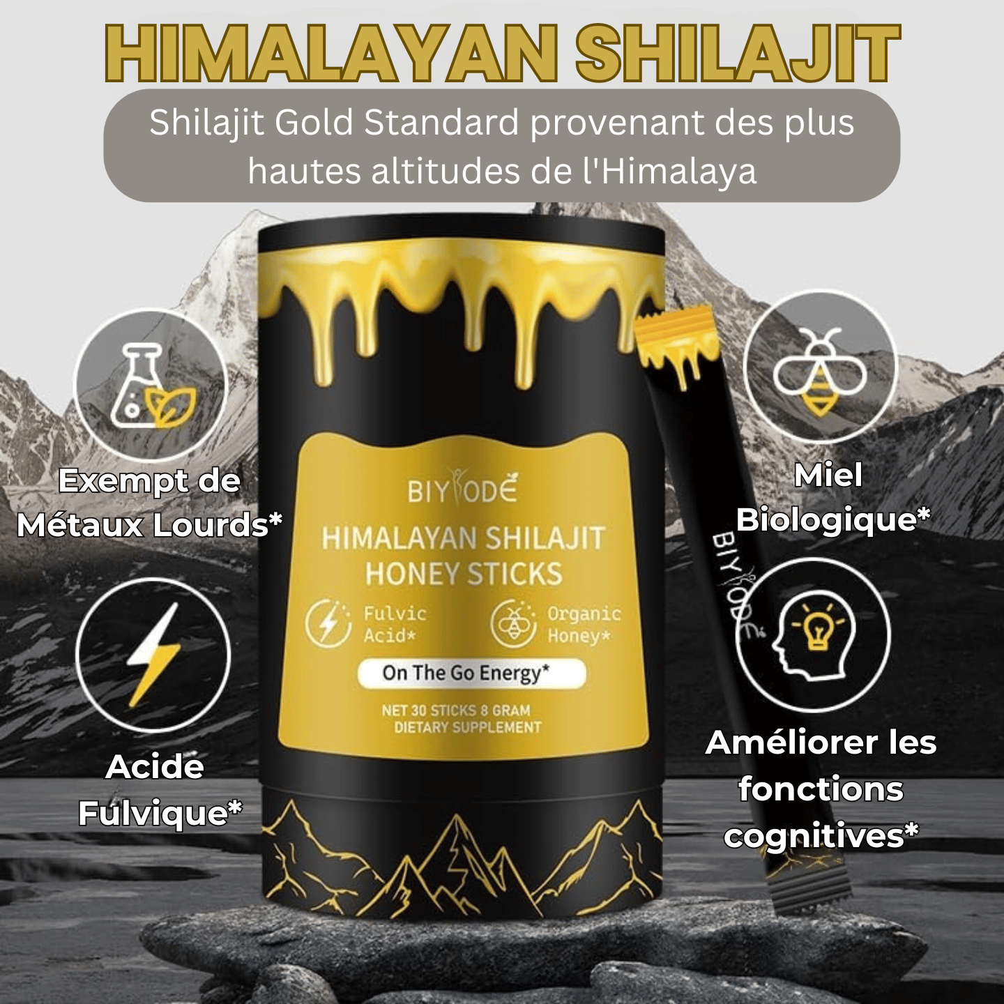 BIYODE™ Sachets de Miel de Shilajit de l'Himalaya - 30 Sachets