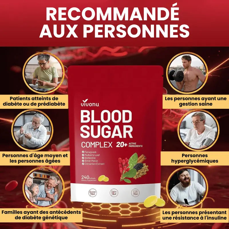 VIVONU™ Complément Alimentaire Pour la Glycémie Avec 20 Plantes et Vitamines - 240 Capsules