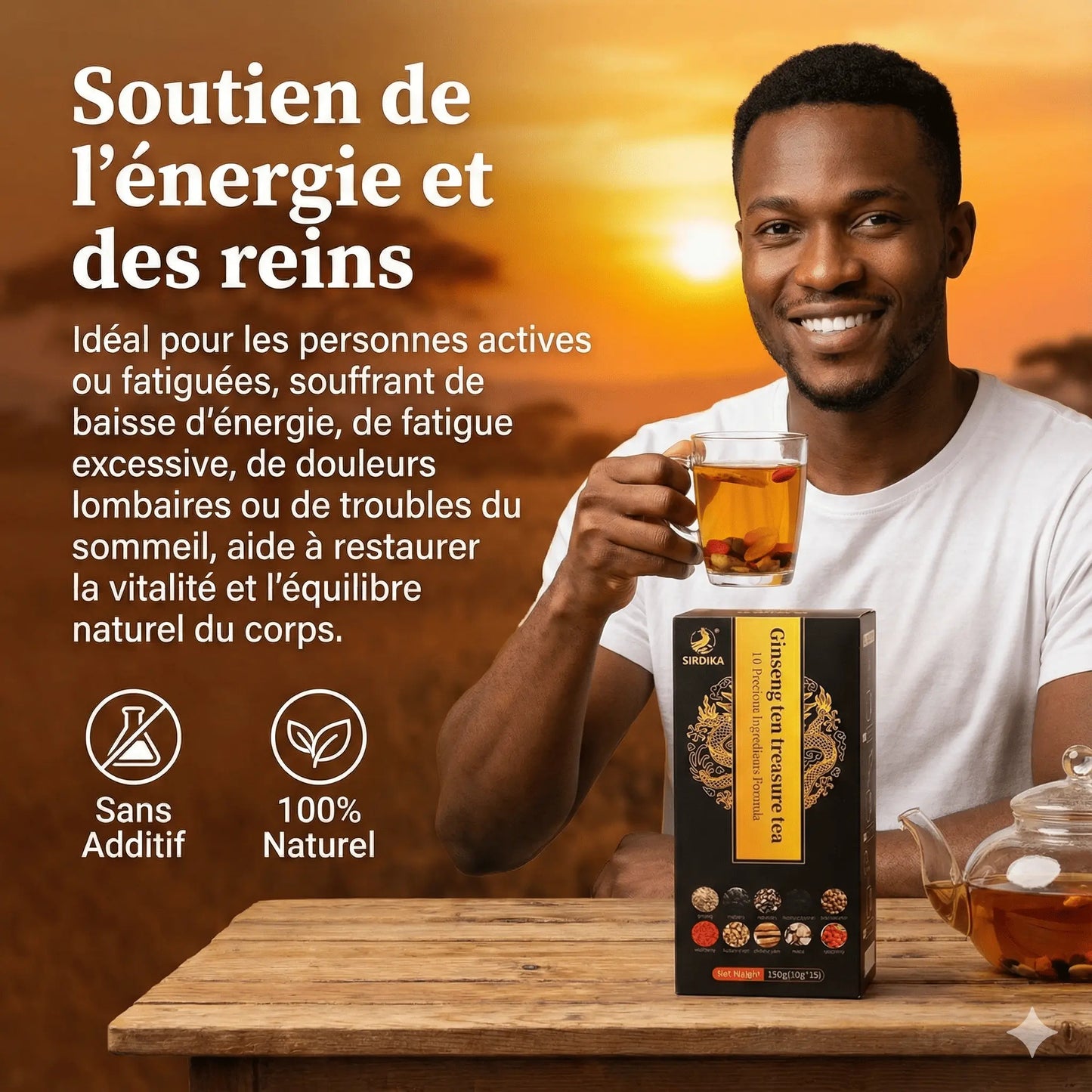 GENSTHÉ™ Thé Pour Les Reins Au Ginseng Et Aux Six Trésors Formule - (10 Sachets par Boîte)